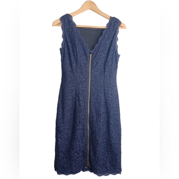 Adrianna Papell Sz 4 Office Floral Lace Square Neck Sheath Cocktail Dress - Picture 3 of 14